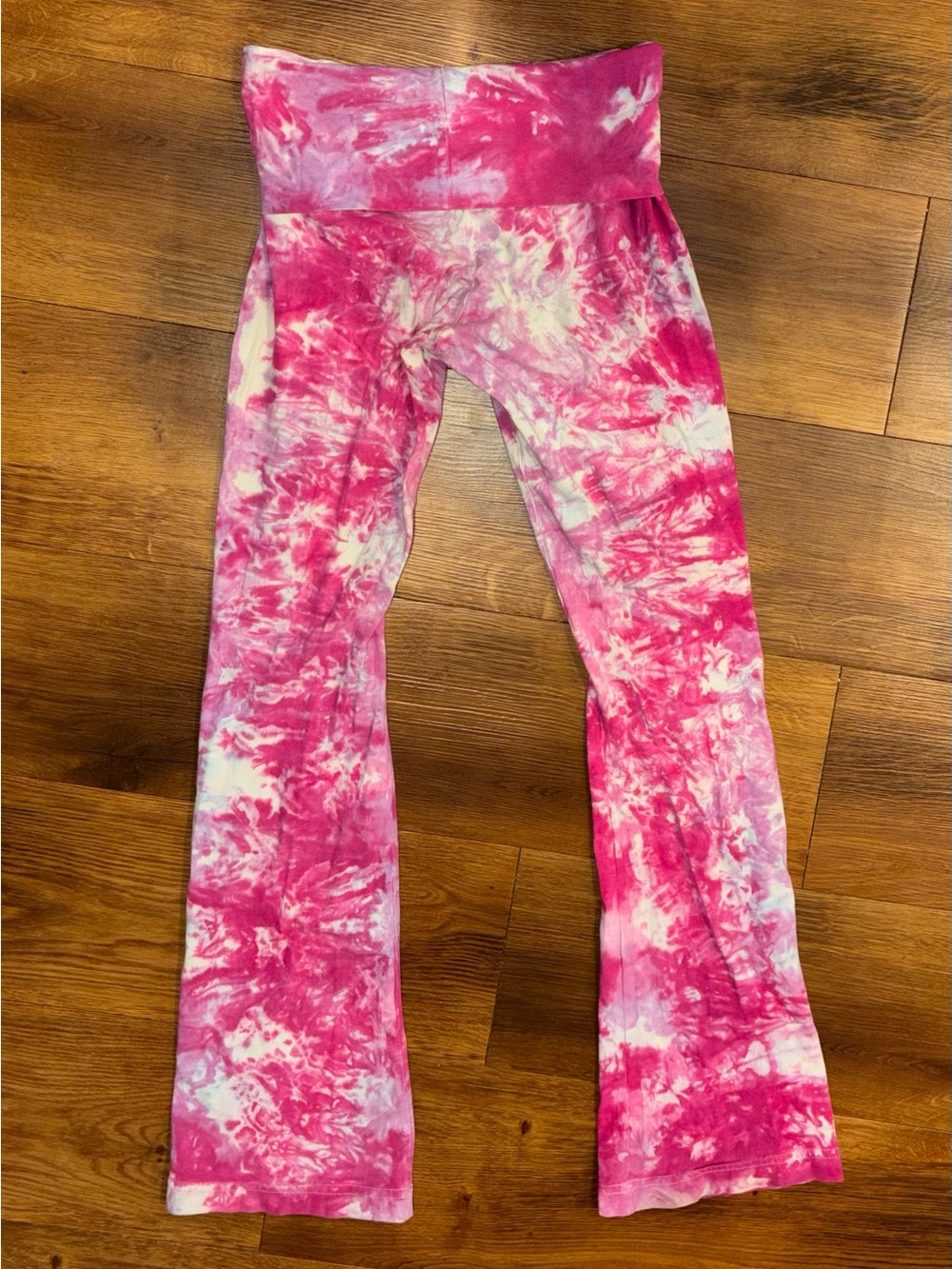 Pink Tie-Dye Foldover Waist Yoga Pants